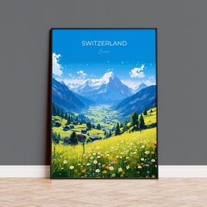 Switzerland Travel Poster, Travel Print of Switzerland, Alps, Swiss Art, Switzerland Gift, Wall Art Print