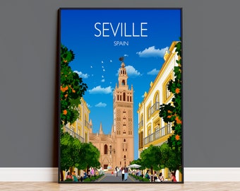 Travel Poster of Seville, Travel Print of Seville, Seville Poster, Seville, Spain Travel Poster