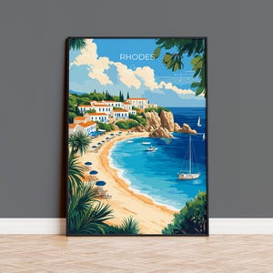 Rhodes Travel Poster, Travel Print of Rhodes, Greece Gift, Greek Islands Art Lovers Gift, Rhodes Wall Art Print
