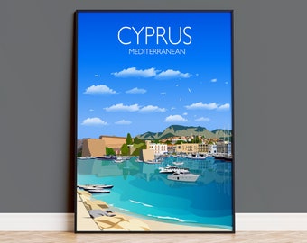 Travel Poster of Cyprus, Travel Print of Cyprus, Mediterranean Sea, Travel Poster, Cyprus Print
