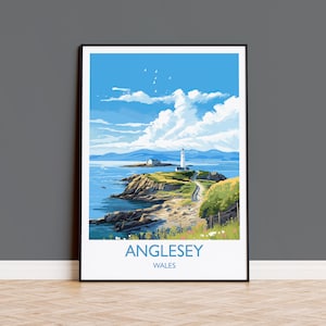 Anglesey Travel Poster, Anglesey Travel Print, Wales, Welsh Art, Anglesey Gift, Wall Art Print