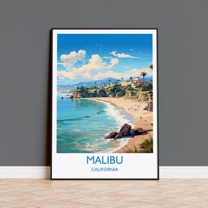 Impression de voyage à Malibu, affiche de voyage de Malibu, Californie, cadeau pour les amateurs d&#39;art à Malibu, cadeau Etats-Unis, impression d&#39;art mural