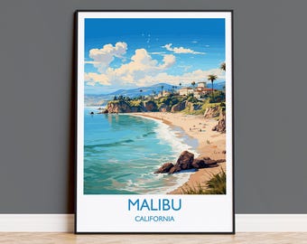 Lámina de viaje de Malibú, póster de viaje de Malibú, California, regalo para amantes del arte de Malibú, regalo de EE. UU., lámina decorativa para pared