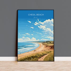 Chesil Beach Travel Print, Travel Poster of Chesil Beach, England, Dorset Coast Art Lovers Gift, Dorset Gift, Wall Art Print