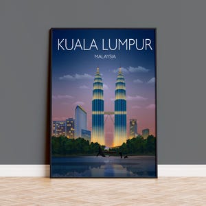 Póster de viaje de Kuala Lumpur, Impresión de viaje de Kuala Lumpur, Malasia, Póster de viaje, Impresión del atardecer en Kuala Lumpur