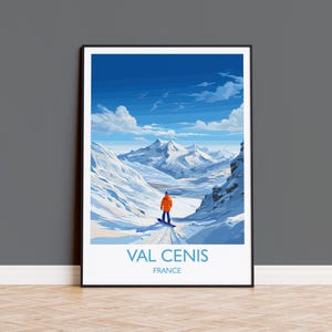 Affiche de voyage d'art mural Val Cenis, impression de voyage de Val Cenis, affiche de ski, cadeau d'art de Val Cenis, cadeau de voyage d'art de ski de France