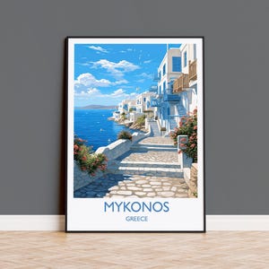 Impressão de viagem de Mykonos, pôster de viagem de Mykonos, presente para a Grécia, arte nas ilhas gregas, presente para Mykonos, impressão de arte de parede