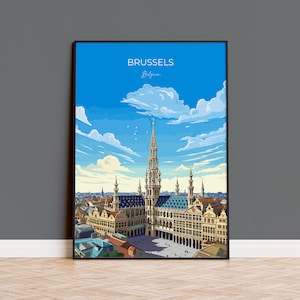Brussels Wall Art Travel Poster, Travel Print of Brussels, Belgium Poster, Brussels Art Gift, Belgian Art Lovers Travel Gift