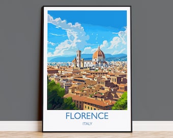 Plakat podróżniczy z Florencji, plakat podróżniczy z Florencji, prezent dla miłośników sztuki z Florencji, Włochy, prezent artystyczny z Włoch
