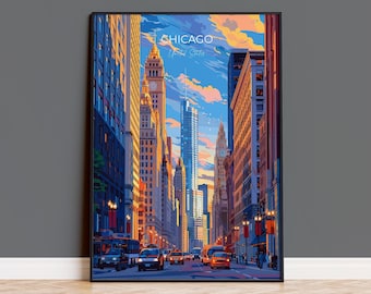 Chicago Travel Print Wall Art, Travel Poster of Chicago, Illinois, Chicago Art Lovers Gift, USA City Art Gift,