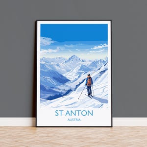 St Anton Wall Art Travel Poster, Travel Print of St Anton, Ski Poster, St Anton Art Gift, Austria Ski Art Travel Lovers Gift