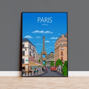 Paris Travel Poster Wall Art, Travel Print of Paris, Paris Gift Art Lovers, France Art Lover Gift Paris Cityscape Print Wall Art Décor