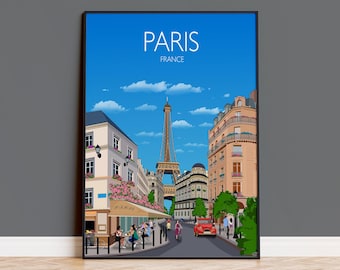 Paris Travel Poster Wall Art, Travel Print of Paris, Paris Gift Art Lovers, France Art Lover Gift Paris Cityscape Print Wall Art Décor