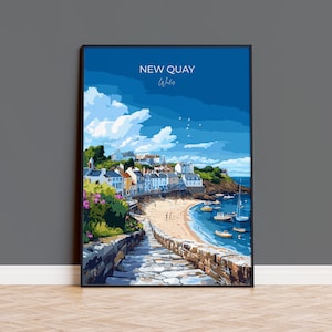 New Quay Travel Print Wall Art, New Quay Travel Poster, Wales, Ceredigion Welsh Art Gift, Wall Art Print