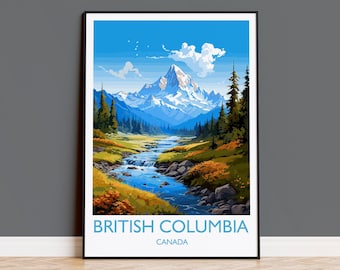 British Columbia Wall Art Travel Poster, Travel Print of British Columbia, British Columbia Art Lovers Gift, Canada Art Travel Gift