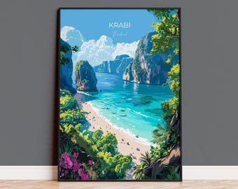 Krabi Travel Poster Wall Art, Travel Print of Krabi, Thailand, Krabi Art Lovers Gift, Birthday Gift Print
