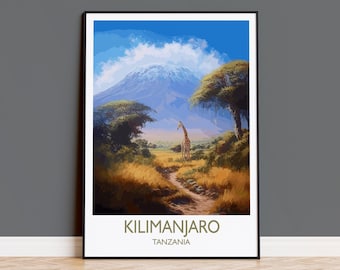 Kilimanjaro Poster, Travel Print of Mount Kilimanjaro, Tanzania, Kilimanjaro Gift, Wall Art, Travel Gift