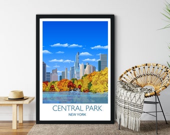 Travel Poster of Central Park New York , Travel Print of Central Park, City of New York, USA, USA Travel Poster, New York Cityscape