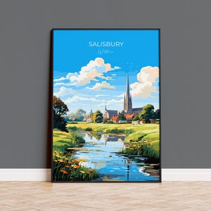 Salisbury Reisedruck Wandkunst, Reiseplakat von Salisbury, England, Wiltshire Kunstliebhaber Geschenk, Salisbury Geschenk, englische Landschaft