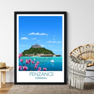 Penzance Travel Print, Travel Poster of Penzance, Cornwall, UK Travel Poster, Penzance Print