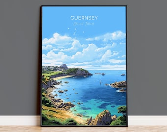 Guernsey Travel Print, Travel Poster of Guernsey, Guernsey Art Lovers Gift, Channel Islands, Wall Art Print