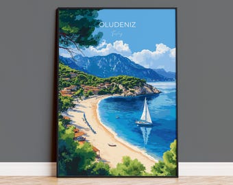 Oludeniz Travel Poster Wall Art, Travel Print of Oludeniz, Turkey Wall Art, Oludeniz Art Lovers Gift, Wall Art Print