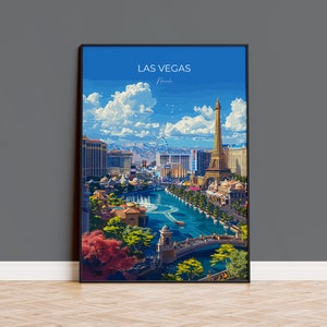 Póster de viaje a Las Vegas, impresión de viaje a Las Vegas, Nevada, regalo para amantes del arte de Las Vegas, regalo de EE. UU., impresión de arte mural