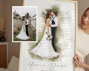 Personalised Watercolour style Wedding Portrait - Wedding Gift - Anniversary Gift -  Mr Mrs - Happy couple - Digital Art - Venue Watercolor
