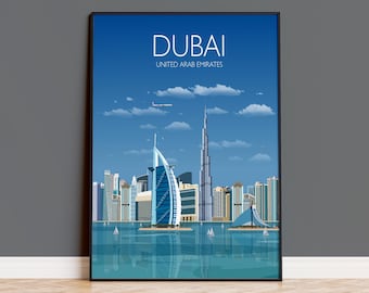 Travel Poster of Dubai, Travel Print of Dubai, City of Dubai, United Arab Emirates Travel Poster, Dubai Cityscape