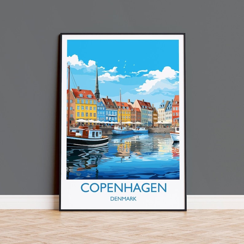Copenhagen Poster, Travel Print of Copenhagen, Denmark, Copenhagen Gift, Denmark Wall Art, Travel Gift image 1