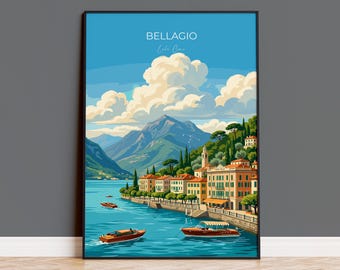 Bellagio Lake Como Poster, Italian Lakes Wall Art, Lombardy Print, Italy Travel Poster, Bellagio Gift