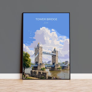 Tower Bridge Travel Poster, Travel Print of Tower Bridge, London Poster, Tower Bridge Gift, London City Art, London Art UK Travel Gift
