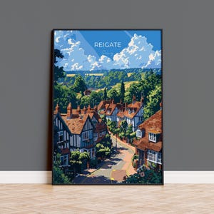 Reigate Travel Poster, Travel Print of Reigate, Surrey Poster, Reigate Art Gift, London Art Lovers UK Travel Gift