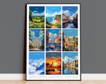 Favourite Places Travel Gift, Personalised Travel Memories Poster, Travel Print Collage, Custom Souvenir Gift for Travel Lovers