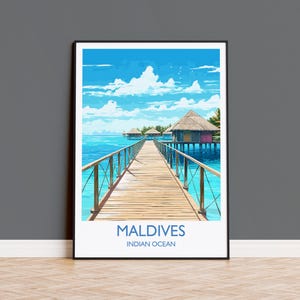 Impression de voyage aux Maldives, affiche de voyage des Maldives, océan Indien, cadeau Maldives, impression d'art mural