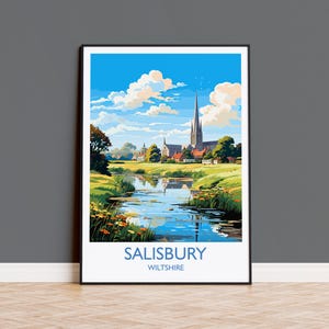 Salisbury Travel Print Wall Art, Travel Poster of Salisbury,  England, Wiltshire Art Lovers Gift, Salisbury Gift, English Countryside