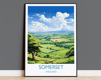 Somerset Print Wandkunst, Reiseposter von Somerset, England, Somerset Kunstliebhaber Geschenk, England Wandkunst Druck