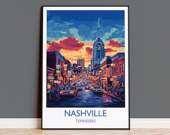 Nashville Travel Print Wall Art, Travel Poster of Nashville, Nashville Art Lovers Gift, Tennessee USA Art Gift
