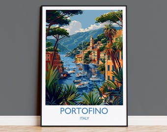 Portofino reisposter kunst aan de muur, reisafdruk van Portofino, Portofino kunstliefhebbers cadeau, Italië, Italiaanse kunst cadeau