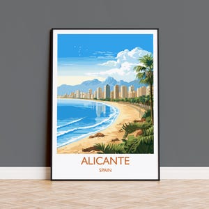 Alicante Travel Print Wall Art, Plakat podróżniczy Alicante, Hiszpania, Prezent artystyczny z Alicante, Sztuka wybrzeża Hiszpanii