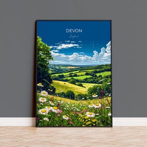 Devon Poster Wall Art, Travel Print of Devon, England, Devon Art Gift, Devon Countryside Art, England Wall Art Print