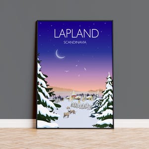 Lapland Travel Poster, Lapland Travel Print, Christmas Gift, Wedding Gift
