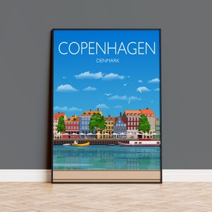 Copenhagen Poster, Travel Print of Copenhagen, City of Copenhagen, Denmark, Denmark Travel Poster, Copenhagen Cityscape image 1