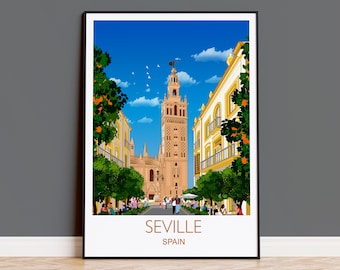 Seville Travel Poster Wall Art, Travel Print of Seville, Seville Art Lovers Gift Poster, Spain, Spain Gift Print
