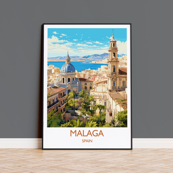 Malaga Travel Print, Travel Poster van Malaga, Spanje, Malaga Art, Malaga Gift, Wall Art Print