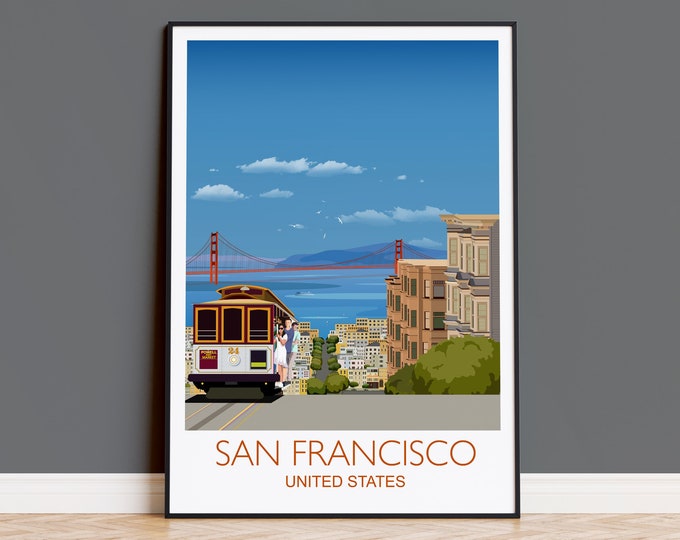 San Francisco Travel Print Wall Art, Travel Poster of San Francisco, San Francisco Art Lovers Gift, USA Travel Poster