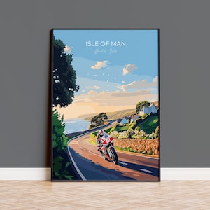 Isle of Man Print Motorbike Wall Art, Travel Poster of Isle of Man, Motorbike TT Racing Art, Isle of Man Art Gift,  British Isles Wall Art