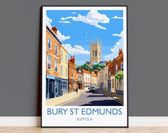 Bury St Edmunds Travel Print, Travel Poster of Bury St Edmunds, Suffolk, England, Suffolk Art, Bury St Edmunds Gift,