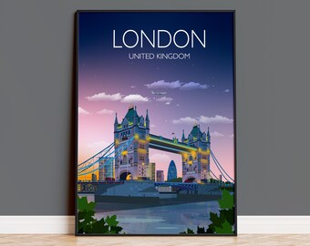 London Travel Print, Tower Bridge Poster, City of London, UK, UK Travel Poster, London Print Cityscape