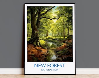 ニューフォレスト旅行ポスター、ニューフォレスト（イギリス）の旅行プリント、ニューフォレストアート、ニューフォレストギフト、ウォールアートプリント